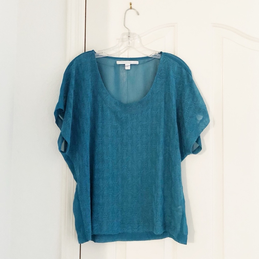 LC Lauren Conrad Blue Mixed Media Short Sleeve Top